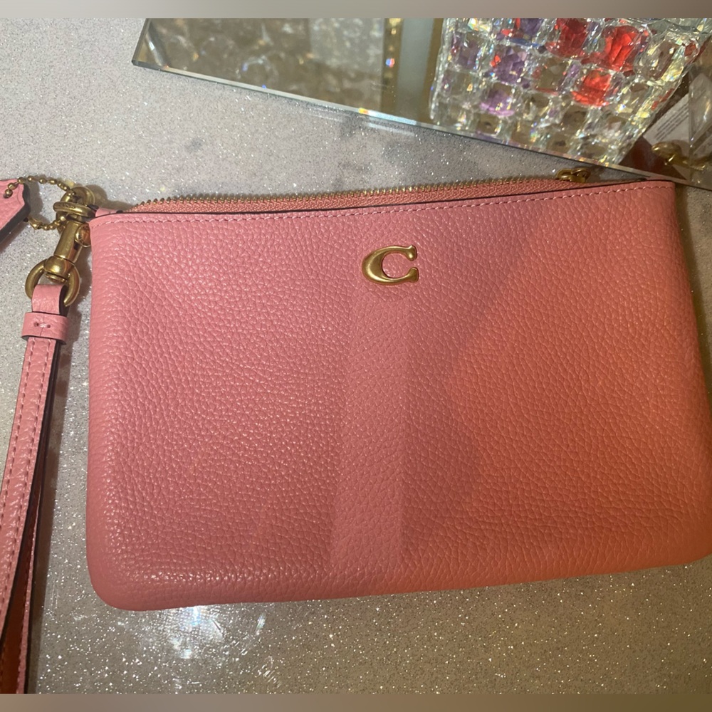 Pink Leather Wristlet with Gold Accent